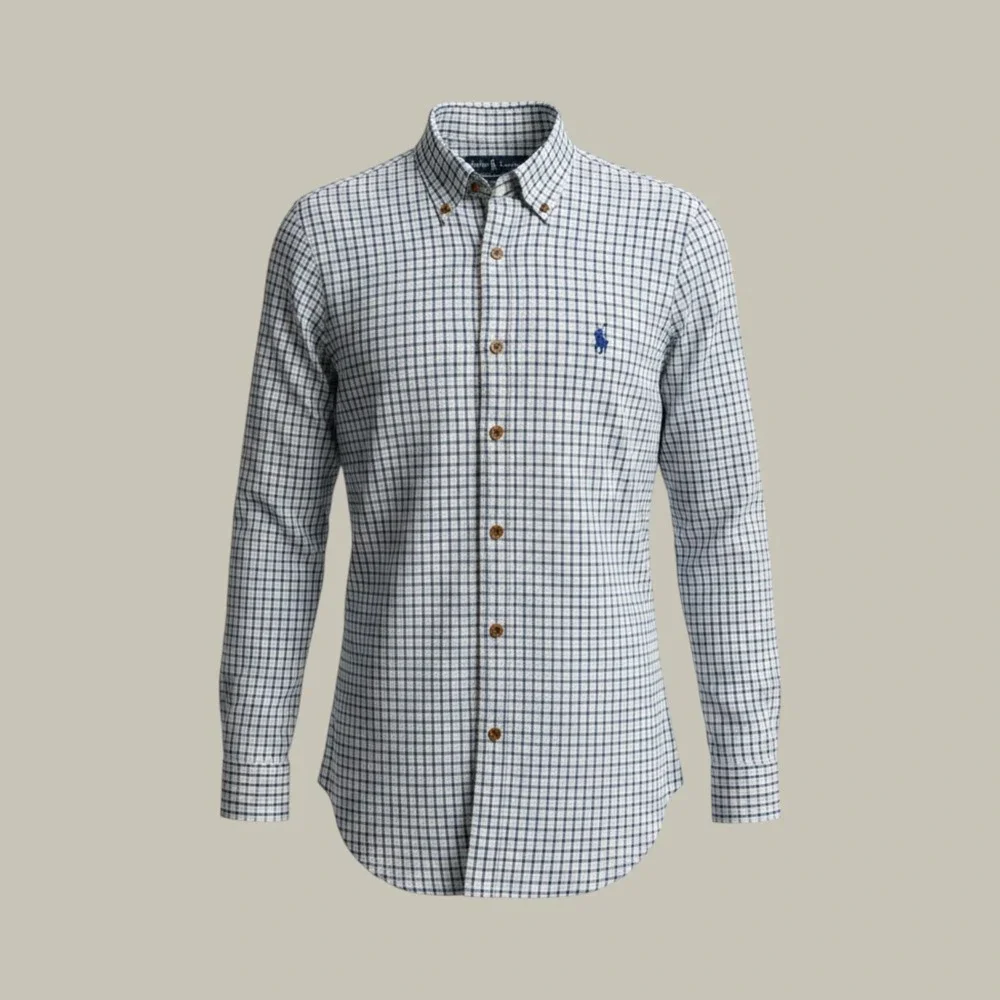 Polo Ralph Lauren Mens Classic Fit Tattersall Check Button Down Shirt Blue L